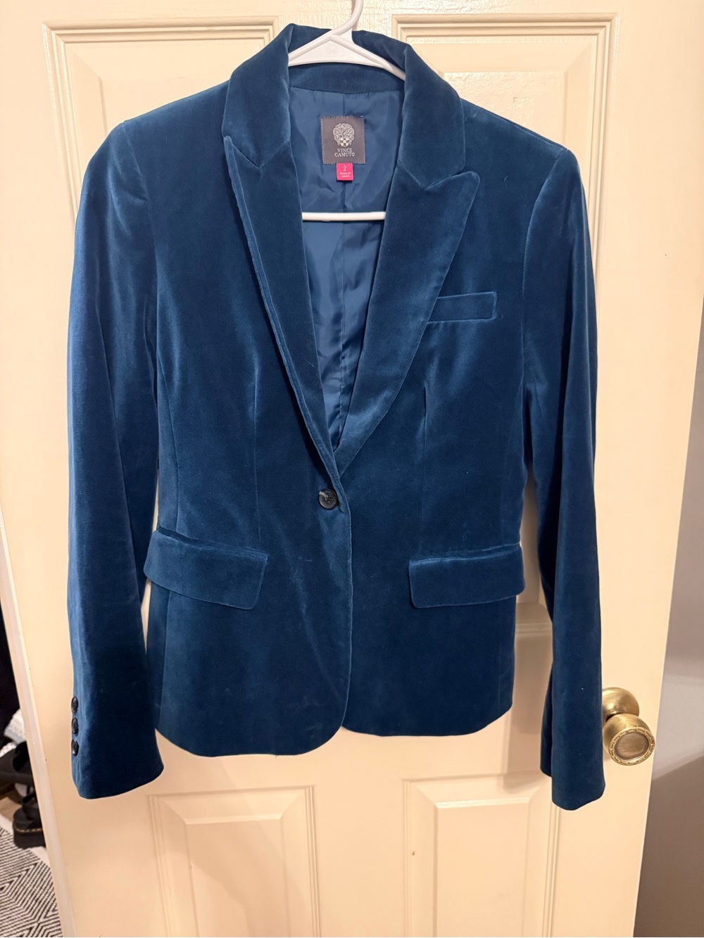 Vince Camuto Teal Peackock Blue Cotton Velvet Women’s Blazer sz 2 NWOT